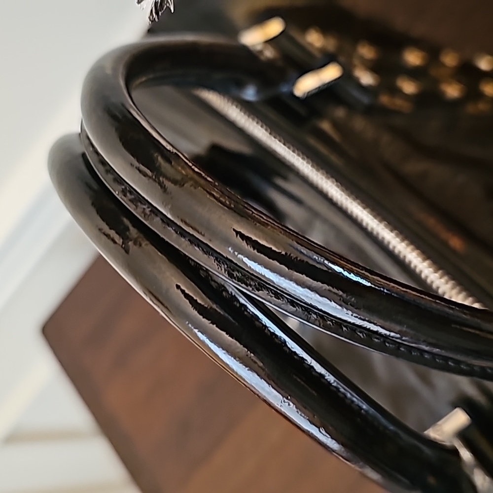 Tory Burch Black Patent Leather Studded Satchel with Gold Hardware - Picture 2 of 13